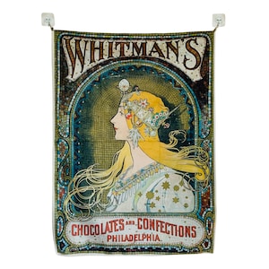Alphonse Mucha Whitman’s Chocolate Tapestry Wall Hanging - Art Nouveau Wall Art, Vintage French Advertisement Poster, Boho Home Dorm Decor