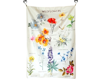 Wildflower Tapestry, Botanical Flower Wall Hanging, Cottagecore Floral Reference Chart