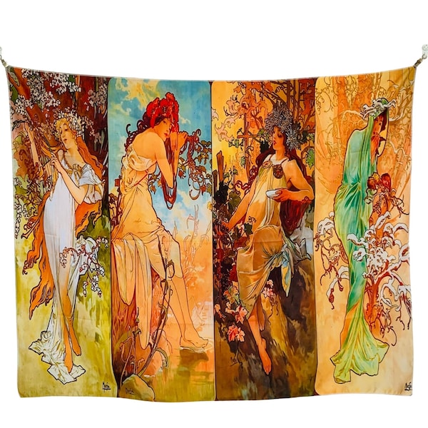 The Seasons by Alphonse Mucha Vintage Art Nouveau Tapestry Wall Hanging Home Dorm Witchy Spiritual Decor Blanket Throw Famous Paintings