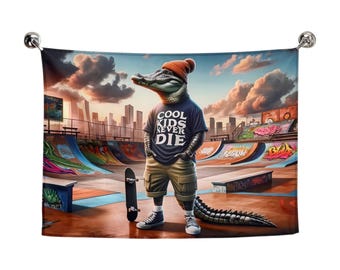 Tapisserie drôle d'alligator, décoration de chambre de patineur, drapeau d'art mural crocodile meme