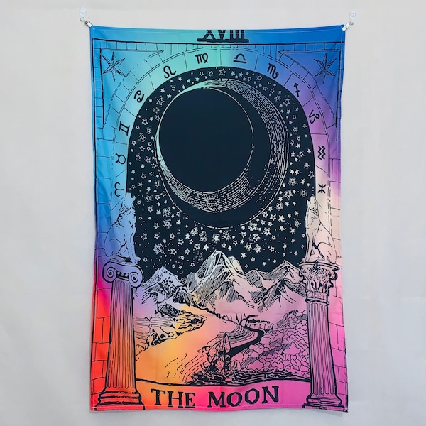 Moon Wolf Howling Tarot Wall Hanging Art Tapestry Home Dorm Decor Throw Backdrop Witchy Decorations Spiritual Divine Fantasy Wiccan Pagan