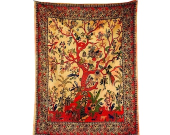 Tree of Life Tapestry, Floral Bird Wall Hanging, Nature Room Decor, Enchanted Forest Deco