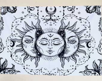 Sun and Moon Tapestry, Celestial Occult Wall Hanging