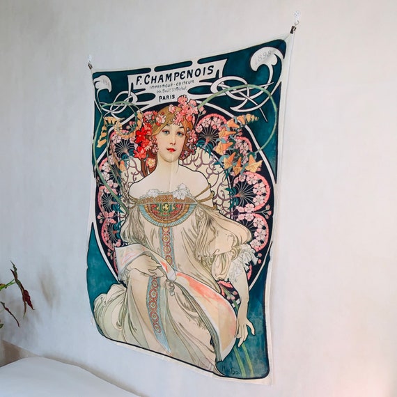F. Champenois Imprimeur editeur by Alphonse Mucha Tapestry Wall Hanging Vintage Art Home Dorm Uni Room Decor Throw Witchy Spiritual Gift Etsy UK