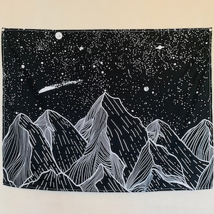 Mountain Star Tapestry: Black & White Universe Art, Boho Dorm Decor
