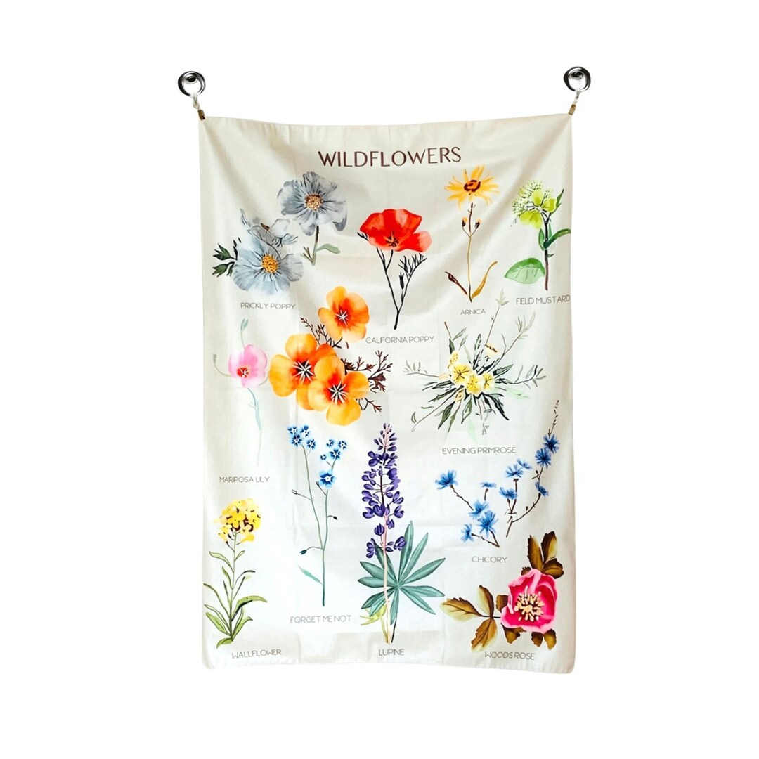 Wildflowers Reference Chart Tapestry Wall Hanging | Botanical Floral ...