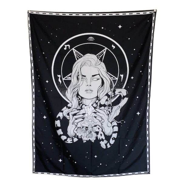 Witchy Fantasy Mythology Wall Tapestry Hanging Home Dorm Room Decor Witchcraft Decorations Spiritual Divine Wiccan Satanic Gothic Rock Gift