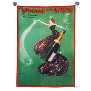 Woman Wine Tapestry – Art Nouveau Wall Hanging, Vintage Food and Drink Home Decor, Bohemian Dorm Wall Art, Gift Idea For Him Her