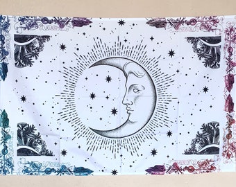 Celestial Sun Moon Tapestry Wall Hanging : Witchy Boho Dorm Decor