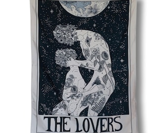 The Lovers Tarot Tapestry, LGBTQ Pride Wall Hanging, Witchy Pagan Spiritual Art Decor