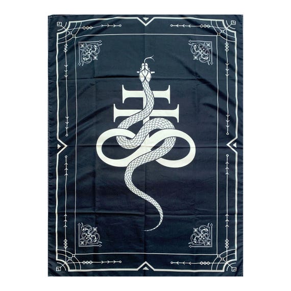 Gothic Tapestry, Leviathan Cross Snake Wall Hanging, Occult Satanic Witchy Decor, Spiritual Black Art
