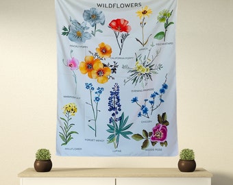 Botanical Wildflowers Reference Chart Tapestry Wall Hanging Home Dorm Decor Spiritual Throw Flower Backdrop Summer Spring Decorations Etsy