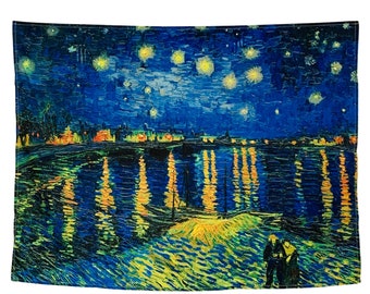 Van Gogh Starry Night Over the Rhône Tapestry Wall Hanging | Vintage Wall Art | Bedroom Decor | Boho Home Decoration | Sky Star Lover Gift