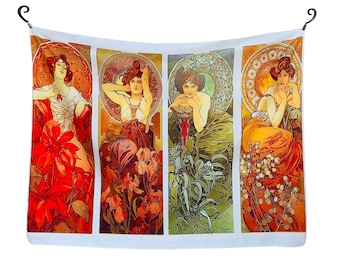 Alphonse Mucha Precious Stones Tapestry – Art Nouveau Wall Hanging, Vintage Poster Set, Cottagecore Decor