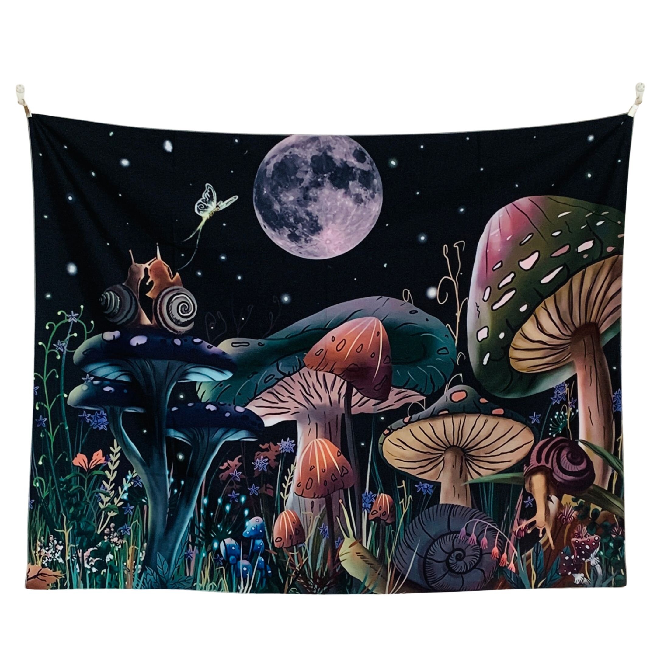 Psychedelic Trippy Mushroom Enchanted Forest Tapestry Wall Hanging Home Dorm Decor Snail Moon Blanket Throw Groovy Backdrop Spiritual Deco Etsy