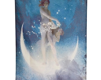 Moon Goddess Tapestry, Celestial Wall Hanging, Whimsigoth Witchy Mythology Decor Art