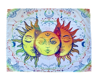 Sun And Moon Tapestry, Celestial Boho Wall Hanging With Stars For Bedroom Dorm Decor