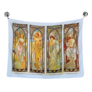 Times of the Day Alphonse Mucha Tapestry Wall Hanging Vintage Art Nouveau Cottagecore Aesthetic Home Dorm Uni Room Decor Floral Throw Gift