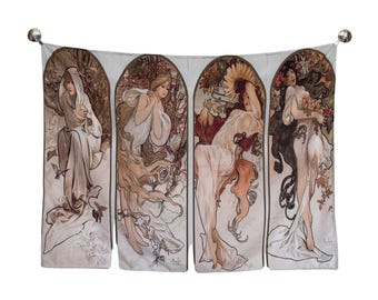 Art Nouveau Style Beautiful Woman with Long Hair Shaped as Flowers in