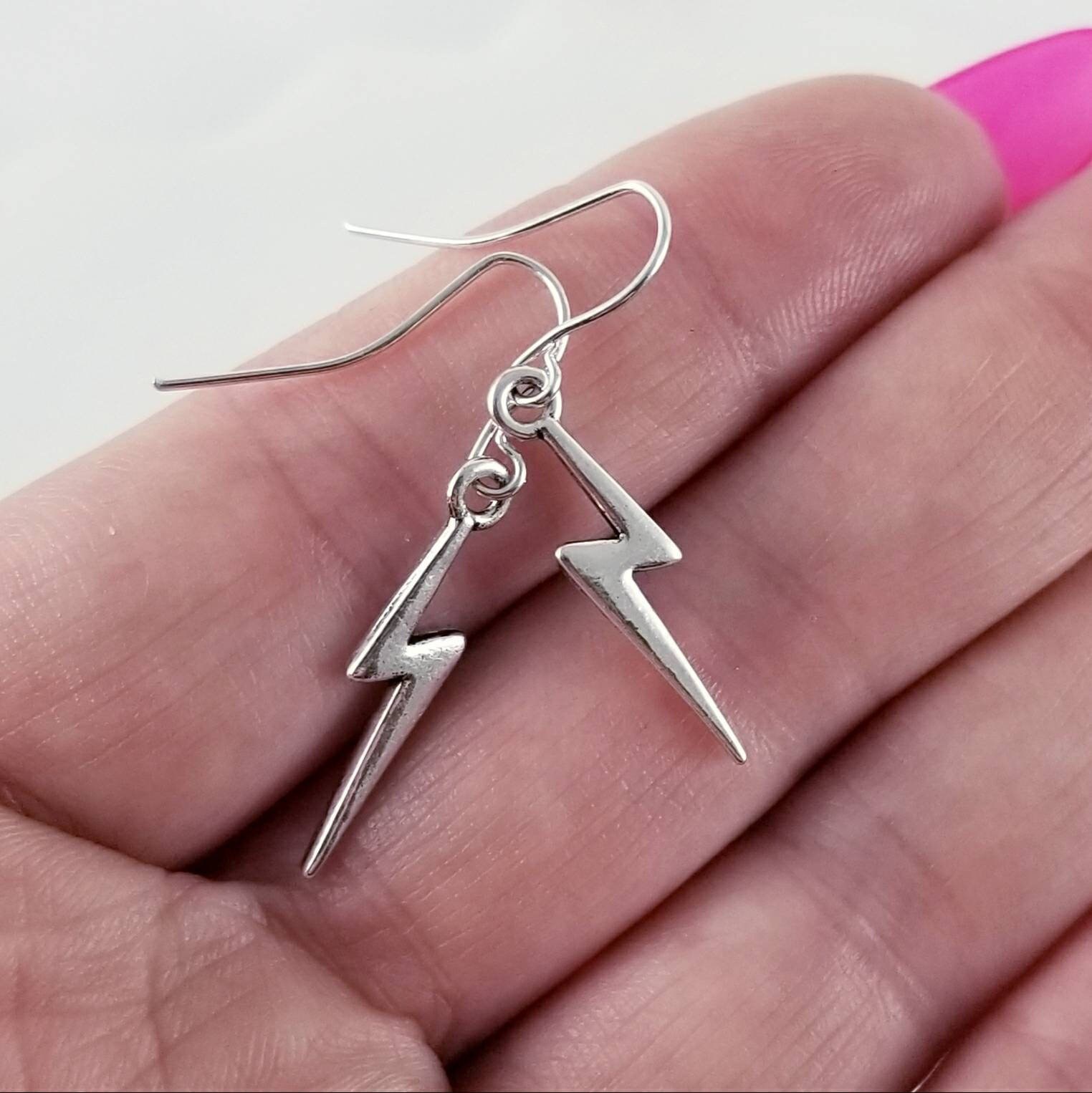 Lightning Earrings Silver Lightning Bolt Earrings Lightning Etsy