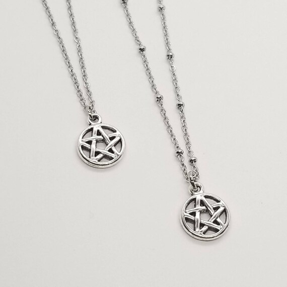 Unisex Wicca Inverted Pentagram Pentacle Stainless Steel Silver Pendant Necklace