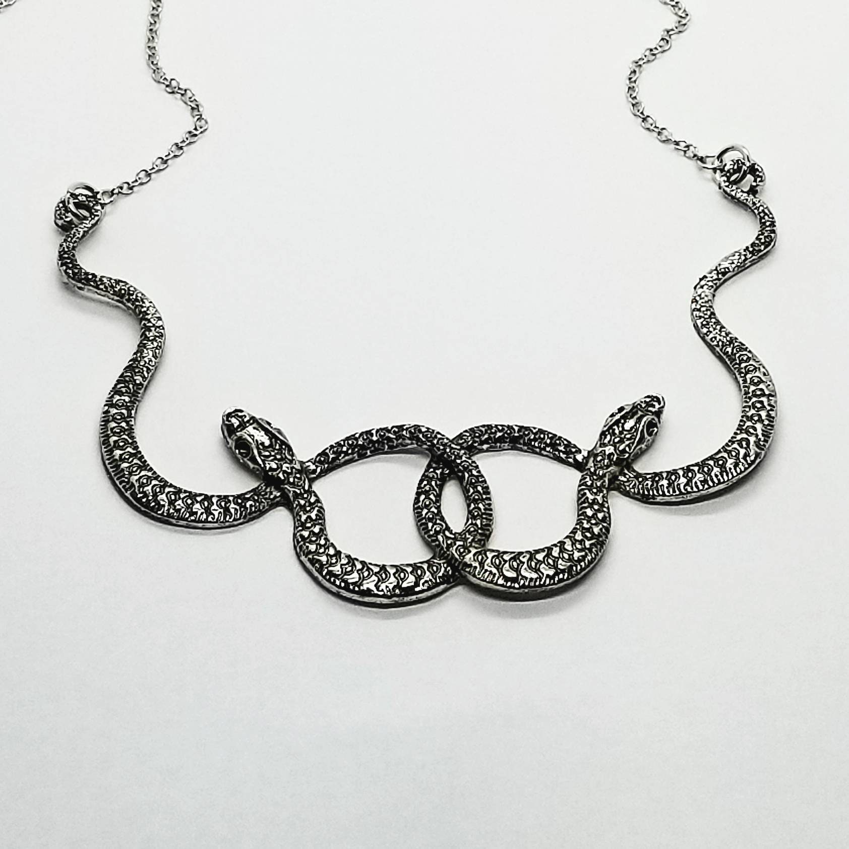 Snake Necklace Snake Jewelry Double Snake Necklace Serpent Etsy