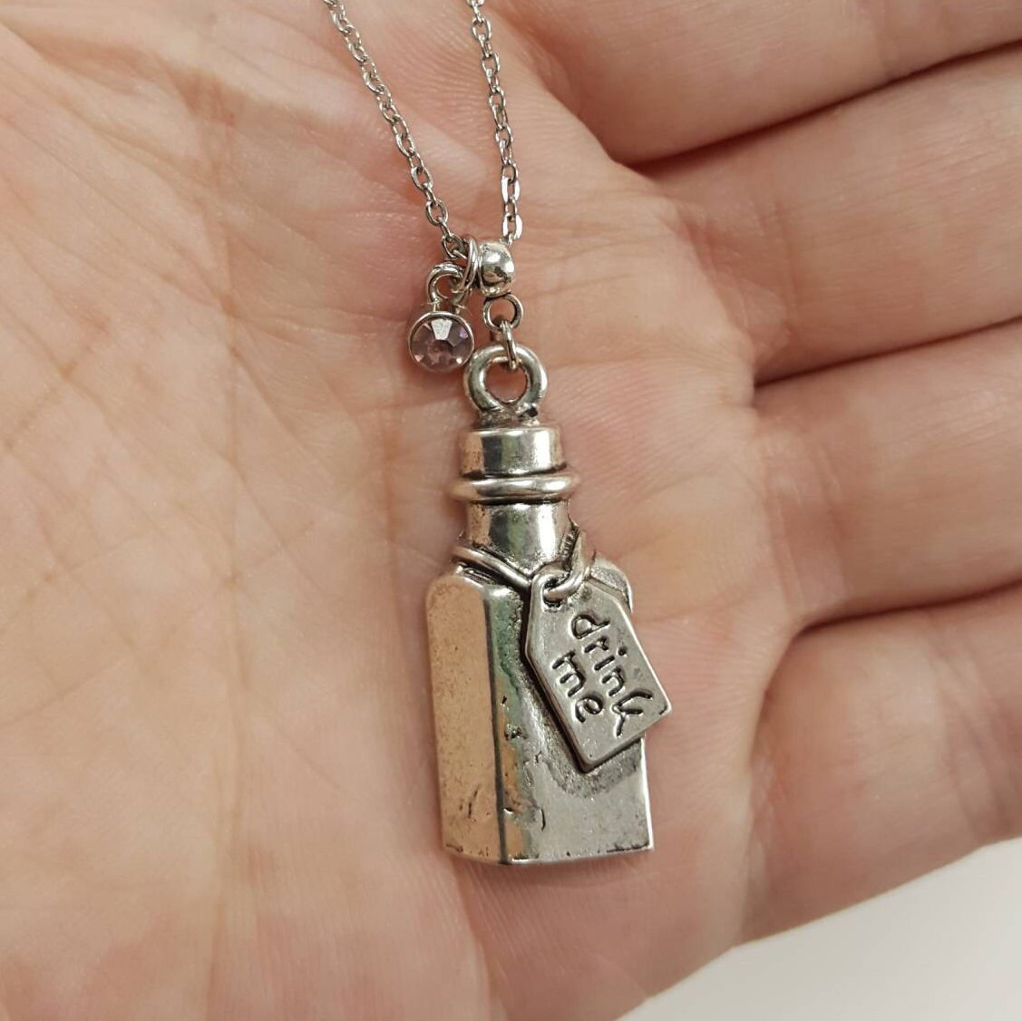 Alice In Wonderland Drink Me Necklace Alice In Wonderland Jewelry Drink Me Bottle Necklace Birthstone Jewelry Alice In Wonderland Gift