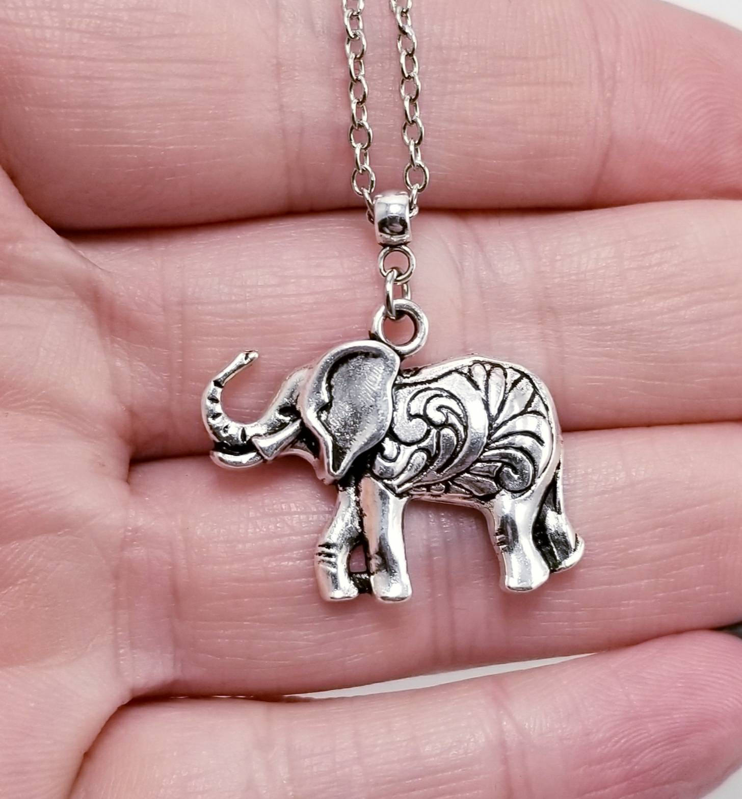 Elephant Necklace Silver Elephant Necklace Paisley Elephant