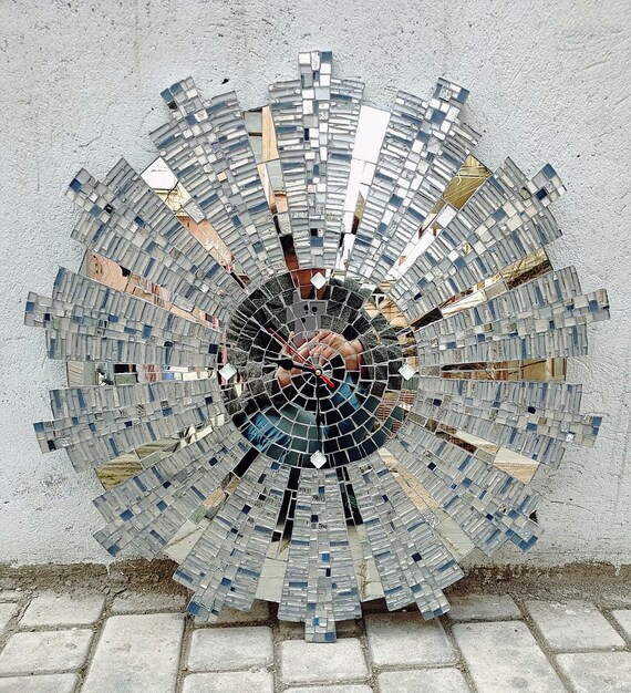 Wall Clock Mirror Glass Mosaic