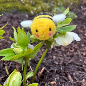 Woolaroos Wool Needle Felted Emotional Support Bumble Bee with Rosy Cheeks, one of a kind.