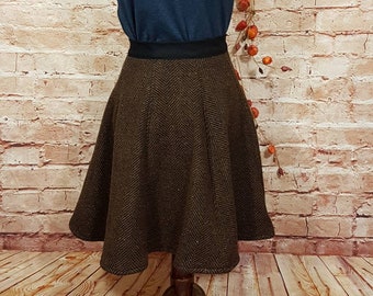 Herringbone wrap skirt wool, riding skirt brown, short skirt warm, hip flatterer, casheur, toraxacum
