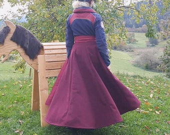 Rijrok voor kinderen, meisjes wikkelrok wol bordeaux, pony, fotoshoot paard & ruiter, rijden in herfst en winter, Toraxacum