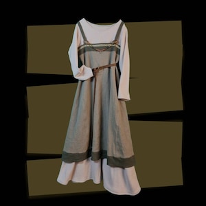 Viking apron dress linen olive, stone washed, overdress used look, medieval dress, Toraxacum