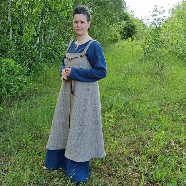 Robe tablier d'hiver viking laine, robe médiévale, tablier wiki, LARP, SCA, Toraxacum