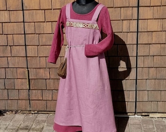 Viking girl's pinafore dress, dusty rose, medieval overdress, Viking apron for children, LARP, SCA, Toraxacum
