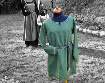 Linen tunic green, knight and viking shirt, natural linen, boys and girls medieval costume, LARP, SCA, cosplay costume, Toraxacum