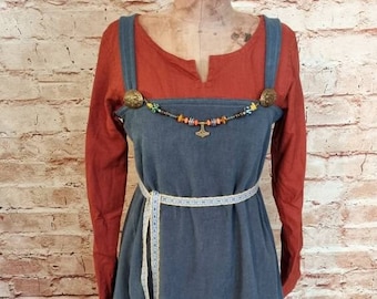 Apron dress linen blue-grey, stone washed, Viking overdress used look, medieval dress, Wiki apron, LARP, SCA, Toraxacum