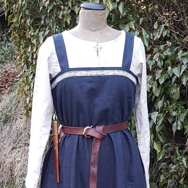 Wikinger Kleid, blaues Leinen Schürzenkleid, Mittelalter Gewandung, Cosplay Kostüm, LARP, Toraxacum