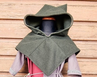 Children's Viking Gugel, Skjoldehamn Gugel olive, gray, burgundy, medieval hood, SCA, Halloween, LARP, Toraxacum |Wi-Ki-W|
