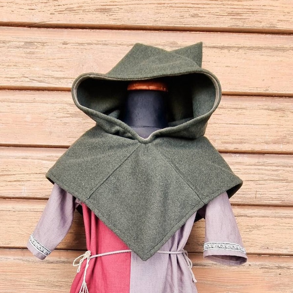 Children's Viking Gugel, Skjoldehamn Gugel olive, gray, burgundy, medieval hood, SCA, Halloween, LARP, Toraxacum |Wi-Ki-W|