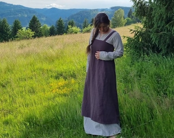 Linen pinafore dress, brown stone-washed, Viking overdress, used look, medieval dress, Wiki apron, LARP, SCA, Toraxacum