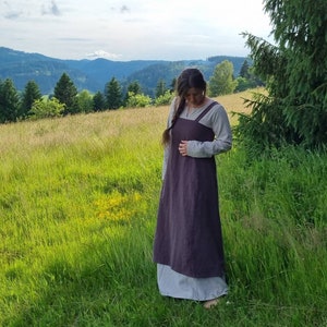 Linen apron dress brown stone washed, Viking overdress used look, medieval dress, Wiki apron, LARP, SCA, Toraxacum