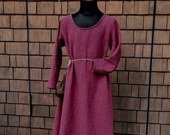 Mittelalter Kleid Kind Bordeaux stonewashed, Wikinger Kleid für Mädchen used look, Unterkleid Kinder, LARP, SCA, Cosplay Kostüm, Toraxacum