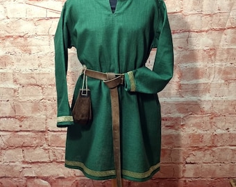 Linen tunic green, knight and Viking shirt, linen natural, boys' and girls' medieval costume, LARP, SCA, cosplay costume, Toraxacum