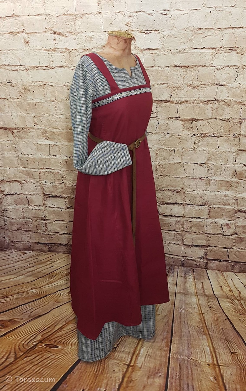 Viking linen apron dress overdress bordeaux medieval dress Etsy