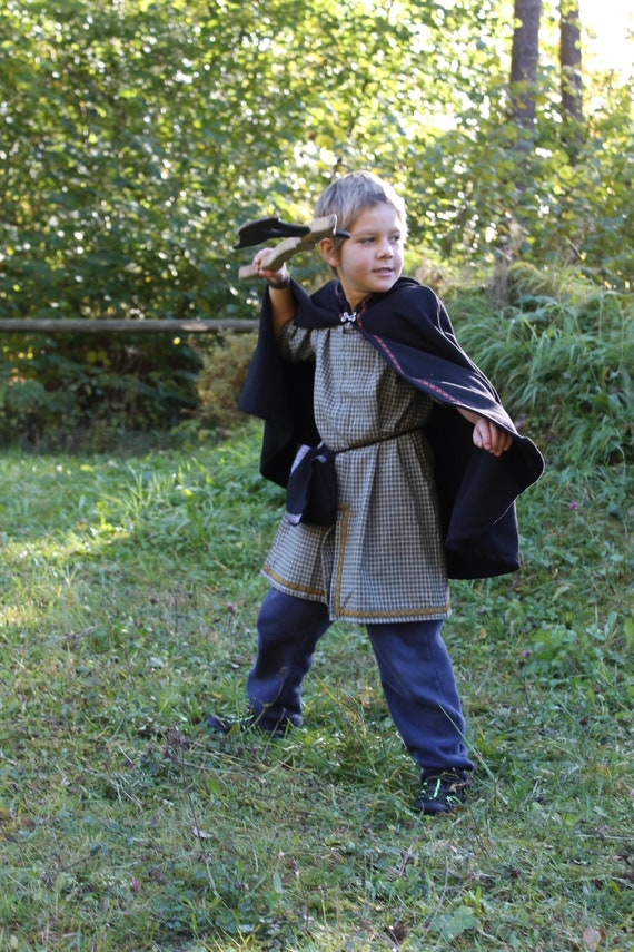 Manteau enfant noir cape chevalier en laine vetement viking garcon Etsy France