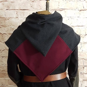 Viking hood, Skjoldehamn hood for women & men, wool gray + burgundy, medieval hood, SCA, Halloween, Toraxacum