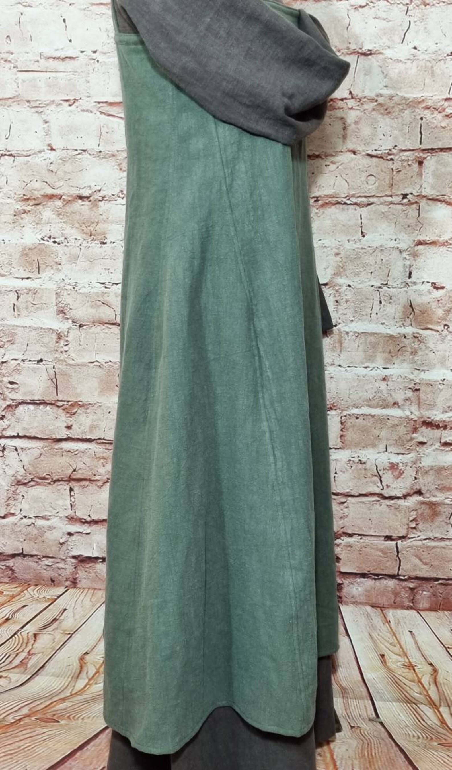 Viking Apron Dress Linen Olive Stone Washed Overdress Used - Etsy