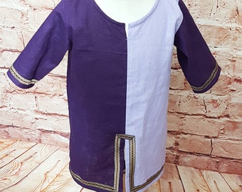 Tunique pour chevaliers et Vikings, tunique lilas violet Mi Parti en lin pour enfants, LARP, SCA, Toraxacum