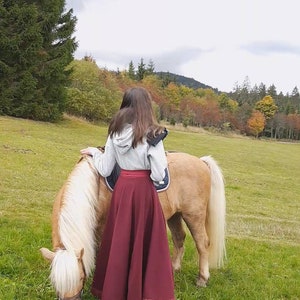 Riding skirt wool with border, wine red wrap skirt, long burgundy skirt, medieval garb, horse and rider image 10